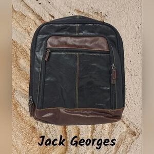Jack Georges Men Leather Back Pack Black-Brown Hand Stained Buffalo Versatile